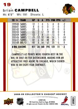 2008-09 Collector's Choice #19 Brian Campbell Back