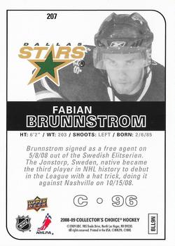 2008-09 Collector's Choice #207 Fabian Brunnstrom Back