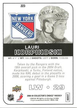 2008-09 Collector's Choice #223 Lauri Korpikoski Back
