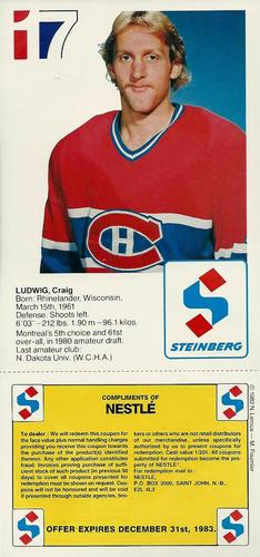 1982-83 Steinberg Montreal Canadiens #NNO Craig Ludwig Back