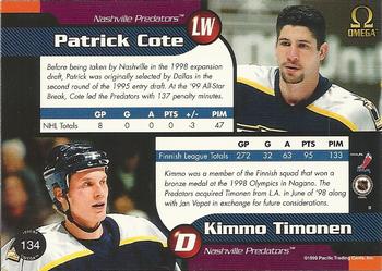 1998-99 Pacific Omega #134 Patrick Cote / Kimmo Timonen Back
