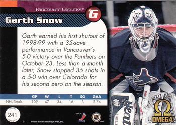 1998-99 Pacific Omega #241 Garth Snow Back