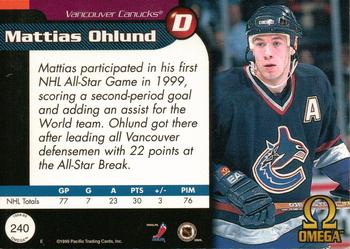 1998-99 Pacific Omega #240 Mattias Ohlund Back