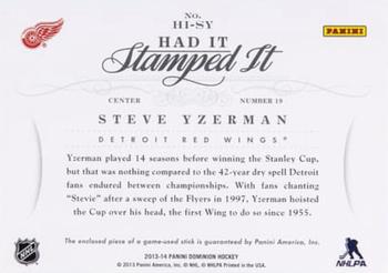 2013-14 Panini Dominion - Had It Stamped It #HI-SY Steve Yzerman Back