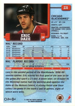1999-00 O-Pee-Chee #231 Eric Daze Back