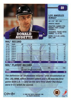 1999-00 O-Pee-Chee #89 Donald Audette Back