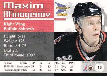 1999-00 Pacific Prism #16 Maxim Afinogenov Back