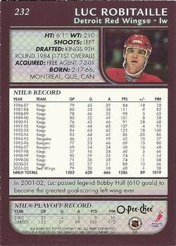 2002-03 O-Pee-Chee #232 Luc Robitaille Back