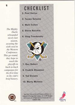 1999-00 Upper Deck Victory #1 Mighty Ducks Checklist Back