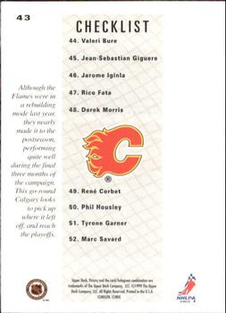1999-00 Upper Deck Victory #43 Flames Checklist Back