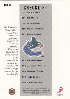 1999-00 Upper Deck Victory #292 Canucks Checklist Back