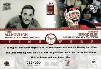 2003-04 Pacific Exhibit #224 Frank Mahovlich / Martin Brodeur Back
