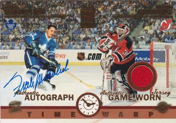 2003-04 Pacific Exhibit #224 Frank Mahovlich / Martin Brodeur Front