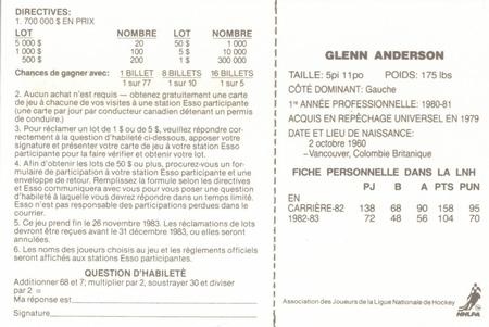 1983-84 Esso French #NNO Glenn Anderson Back