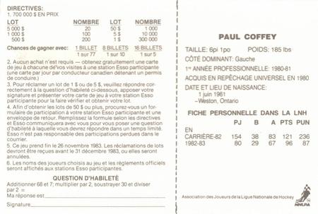 1983-84 Esso French #NNO Paul Coffey Back