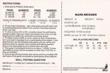 1983-84 Esso English #NNO Mark Messier Back