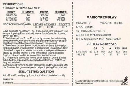 1983-84 Esso English #NNO Mario Tremblay Back