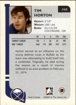 2004-05 In The Game Franchises US East #348 Tim Horton Back