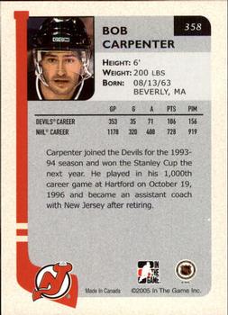 2004-05 In The Game Franchises US East #358 Bob Carpenter Back
