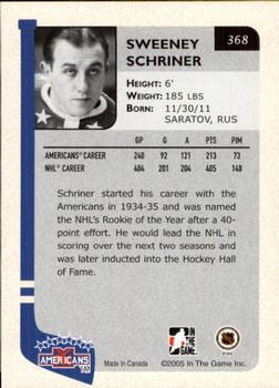 2004-05 In The Game Franchises US East #368 Sweeney Schriner Back