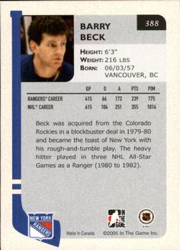 2004-05 In The Game Franchises US East #388 Barry Beck Back
