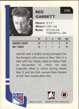2004-05 In The Game Franchises US East #398 Red Garrett Back