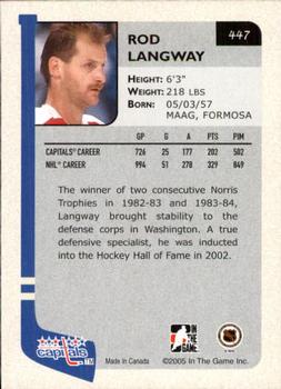 2004-05 In The Game Franchises US East #447 Rod Langway Back