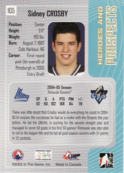 2005-06 In The Game Heroes and Prospects #105 Sidney Crosby Back