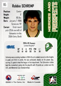 2005-06 In The Game Heroes and Prospects #115 Rob Schremp Back