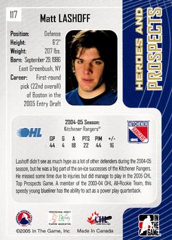 2005-06 In The Game Heroes and Prospects #117 Matt Lashoff Back