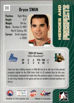 2005-06 In The Game Heroes and Prospects #310 Bryce Swan Back