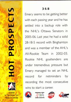 2005-06 In The Game Heroes and Prospects #368 Ray Emery Back