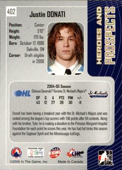 2005-06 In The Game Heroes and Prospects #402 Justin Donati Back