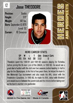 2005-06 In The Game Heroes and Prospects #12 Jose Theodore Back