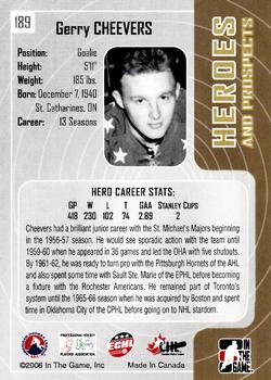 2005-06 In The Game Heroes and Prospects #189 Gerry Cheevers Back