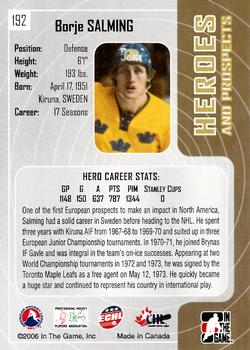 2005-06 In The Game Heroes and Prospects #192 Borje Salming Back