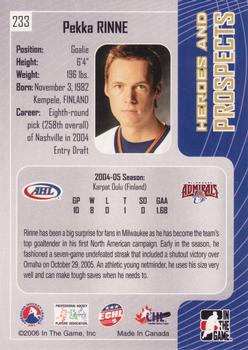 2005-06 In The Game Heroes and Prospects #233 Pekka Rinne Back
