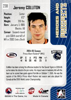 2005-06 In The Game Heroes and Prospects #238 Jeremy Colliton Back
