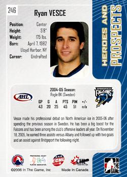 2005-06 In The Game Heroes and Prospects #246 Ryan Vesce Back