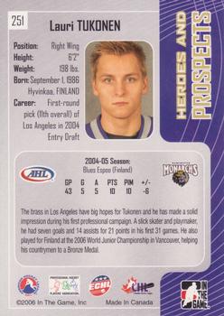 2005-06 In The Game Heroes and Prospects #251 Lauri Tukonen Back
