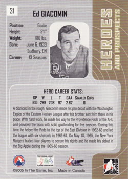 2005-06 In The Game Heroes and Prospects #31 Ed Giacomin Back