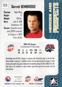 2005-06 In The Game Heroes and Prospects #359 Garett Bembridge Back