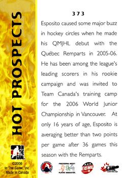 2005-06 In The Game Heroes and Prospects #373 Angelo Esposito Back
