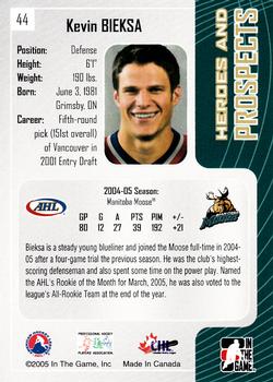 2005-06 In The Game Heroes and Prospects #44 Kevin Bieksa Back