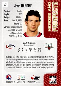 2005-06 In The Game Heroes and Prospects #55 Josh Harding Back