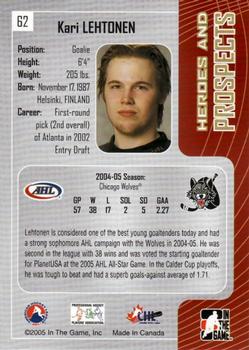 2005-06 In The Game Heroes and Prospects #62 Kari Lehtonen Back