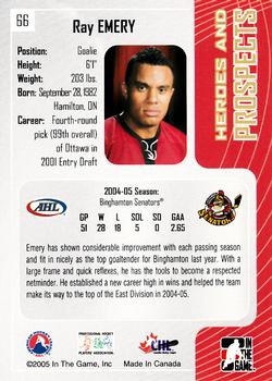 2005-06 In The Game Heroes and Prospects #66 Ray Emery Back