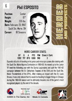 2005-06 In The Game Heroes and Prospects #6 Phil Esposito Back