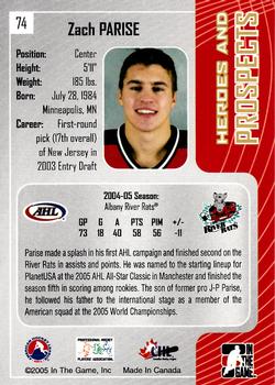 2005-06 In The Game Heroes and Prospects #74 Zach Parise Back