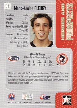 2005-06 In The Game Heroes and Prospects #84 Marc-Andre Fleury Back